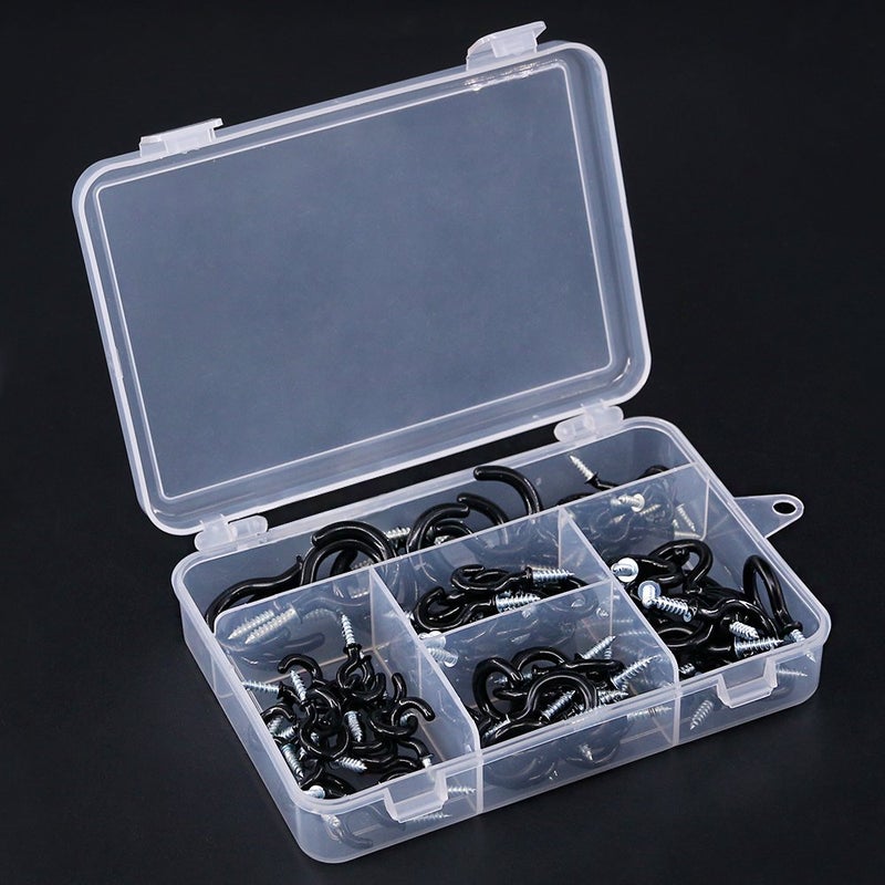 Glarks 100-Pieces 6 Sizes Black Vinyl Coated Cup Hooks Screw-in Ceiling Hooks Screw Hooks Mug Hooks Hangers Assortment Kit for Home and Office Use - Image 5